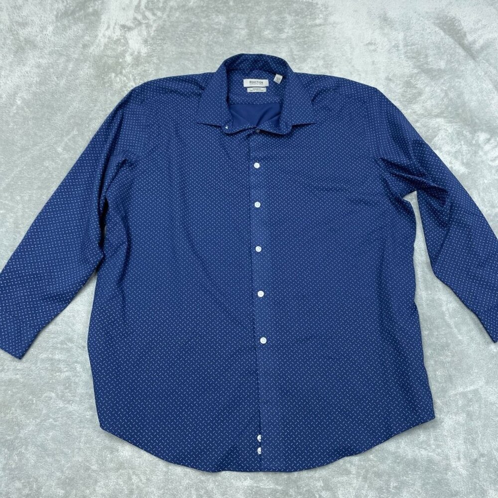 Kenneth Cole Reaction Mens XL Quick Dry Navy Button-Up Shirt a1225
